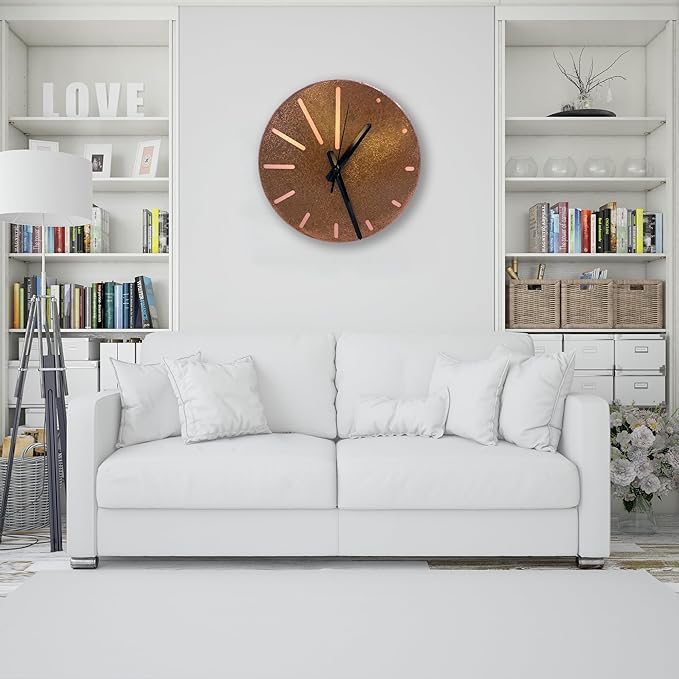 Handmade Pure Copper Wall Clock for Home Decoration, Decor Clock for Living Room, Bedroom and Kitchen, Rustic Decorative Mural Clock Art for Farmhouse (Lines of Time, 17.7)