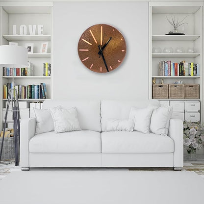 Handmade Pure Copper Wall Clock for Home Decoration, Decor Clock for Living Room, Bedroom and Kitchen, Rustic Decorative Mural Clock Art for Farmhouse (Lines of Time, 17.7)