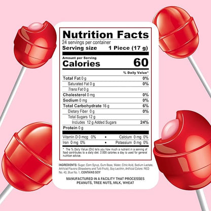 Colombina Bon Bon Bum Lollipops w/Bubble Gum Center, Strawberry Flavor, Individually Wrapped, Ideal for Party Favors and Gifts, 2 Pack (24 Count)