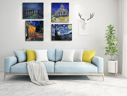 Vincent Van Gogh Canvas Wall Art - Starry Night Over The Rhone - Cafe Terrace At Night Paintings, Classic Artwork Pictures Poster Prints for Bathroom Living Room Office Decor