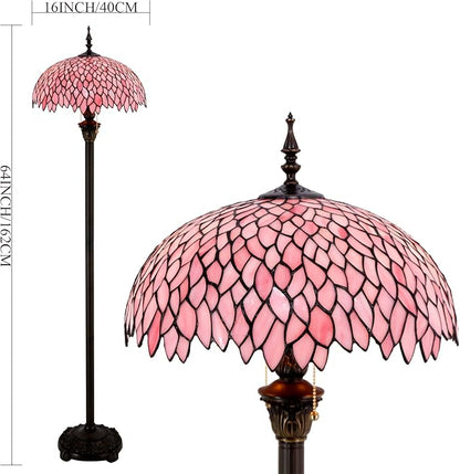 WERFACTORY Tiffany Floor Lamp Pink Wisteria Stained Glass Standing Reading Light 16X16X64 Inches Antique Style Pole Corner Lamp Decor Bedroom Living Room Home Office S523P Series