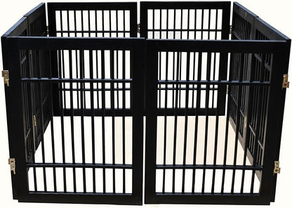 Pet Dog Gate Strong and Durable Freestanding Folding Acacia Hardwood Portable Wooden Fence Indoors or Outdoors by Urnporium (Black Pet Gate, 8 Panel 24" Tall)
