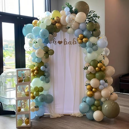 Sage Green and Blue Balloons, 60 PCS 12 Inch Dusty Green Blue Sand White Gold Balloons for Baby Shower Bridal Shower Wedding Boho Birthday Party Decorations