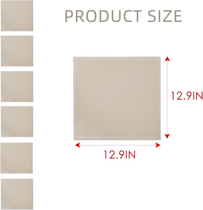 BALCONY & FALCON Waffle Weave Dish Towel Kitchen Towel Hand Dish Rags Great for Household Cooking Cleaning Kerchief,12x12inches,Set of 6 Beige