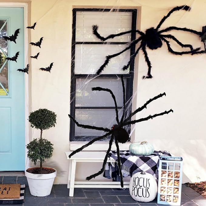 ZMCINER Halloween Spiders Large Outdoor Big Spider Decorations Realistic Scary Hairy Halloween Decor (2 Pack 59 Inch)