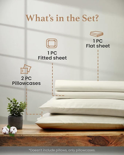Good Sleep Bedding California King Sheets - 100% Egyptian Cotton Sheets California King Size, 4Pc, 1000 TC, Cal King Sheet Set, Luxury Sateen Weave, 16" Deep Pocket California King Bed Sheets - Ivory