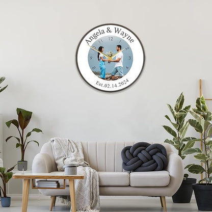 Custom Family Wall Clock with Photo Name Date, Personalized Picture Wall Clocks for Living Room Kitchen Bathroom Decor Custom Gift for Couples, Christmas Birthday Wedding Valentine Gifts