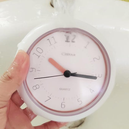 OSTAR Waterproof Bathroom Shower Clock, Analog Quartz Clock Hanging Stand Dual Purpose, One AA Battery Operated 4.72 inch Round Size