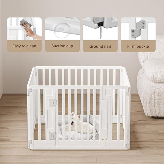 Pet Playpen with Door Dog Playpen Foldable Puppy Playpen for Puppies and Small Dogs 4-Panels Easy Assemble Easy Storing for Indoor and Outdoor, Garden Fence, Garden Border Fence (4 Panels)
