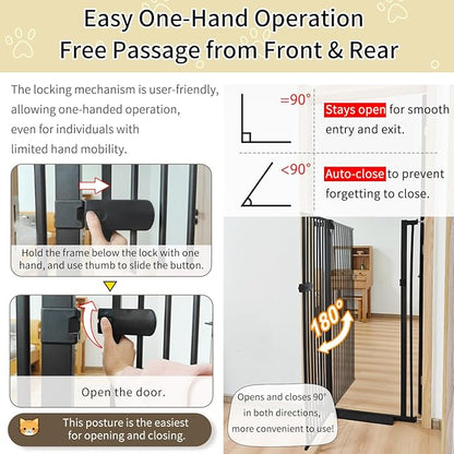Lumizone Extra Tall Cat Gate 61.02" High Pressure Mounted Extra Wide 2025 New (17 Sizes) 1.37" Gap No Drilling Auto-Close One-Handed Operation Tall Pet Gate for Dogs(Black, 61.02" H x 59.45"-63.38" W)