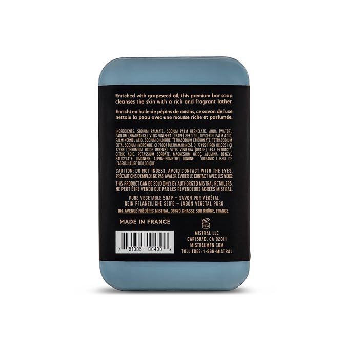 Mistral Cedarwood Marine Luxury Bar Soap for Men | Men’s Natural Soap Bar | Paraben, Phthalates Free | Moisturizing & Triple-Milled Natural Soap for Men - Made in France | Large, 8.8 oz