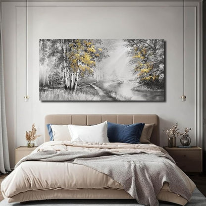 SOUGUAN Wall Art for Bedroom Forest Canvas Art Hand Painted Artwork Gold Plant Pictures for Living Room Office Home Decoration 30x60 Inch