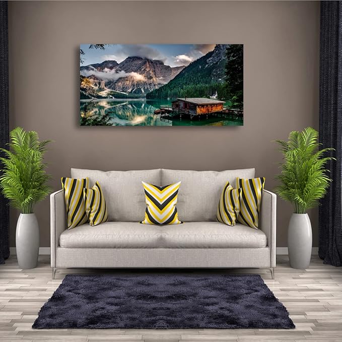 Lake Water Natural Scenery Pictures Canvas Wall Art For Living Room Bedroom Wall Decor,Mountain Wall Art Print Paitnings for Home Decor,Morden Artwork Forest Canvas Art,Ready to Hang-20x40Inches