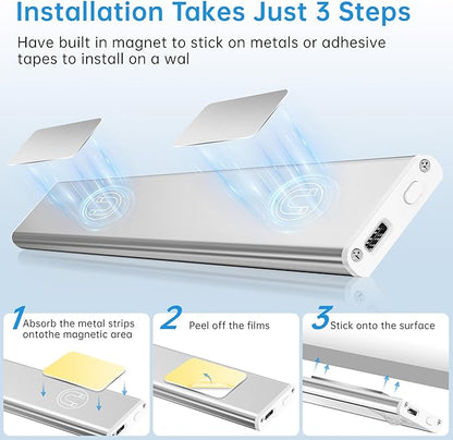 Under Cabinet Lighting,54 LED 1800mAh Rechargeable,Motion Sensor Light,3 Colors Dimmable,Magnetic Closet Lights,Indoor Night Lights for Kitchen Bedroom Stairs 5 Pack