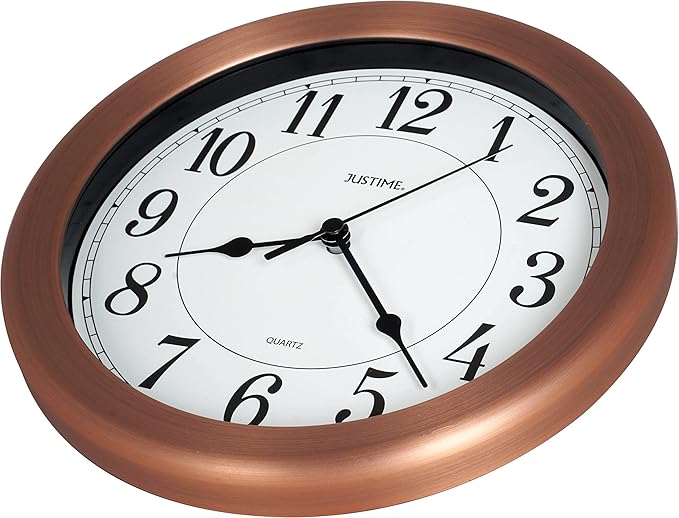 JUSTIME 8.5 inch Water Resistant Wall Clock for Wall Decorative Small Wall Clocks Small Space Decor Bathroom Clock Kitchen Clocks Office Boat RV Battery Operated Silent Wall Clock Non Ticking