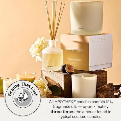 Apotheke 3-Wick Scented Candles for Home, Cedarwood Ginger - 26 oz Soy Wax Jar Candle Gift for Women - Long-Lasting Fragrance with Perfume-Grade Essential Oils - Patchouli, Red Tea, Fig & Coconut
