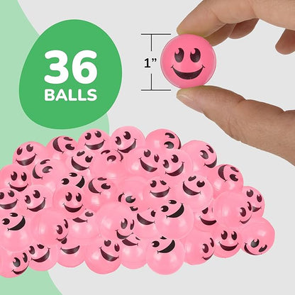 ArtCreativity 36 PCS Pink Glow in The Dark Smile Face Bouncing Balls - Bulk Pack of 36 - 1 Inch High-Bounce Bouncy Balls for Kids, Glowing Party Favors and Goodie Bag Fillers for Boys and Girls