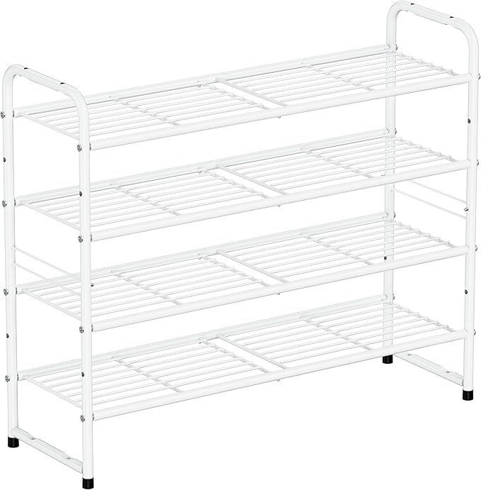 SUFAUY 33" Wide Shoe Rack, 4-Tier Shoe Storage Rack for 20-25 Pairs of Shoes, Shoe Organizer for Entryway, Stackable, Heavy Duty, Steel Frame, Industrial, White