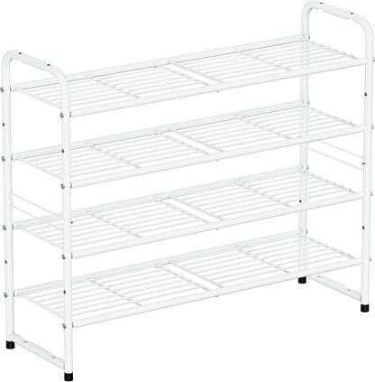 SUFAUY 33" Wide Shoe Rack, 4-Tier Shoe Storage Rack for 20-25 Pairs of Shoes, Shoe Organizer for Entryway, Stackable, Heavy Duty, Steel Frame, Industrial, White
