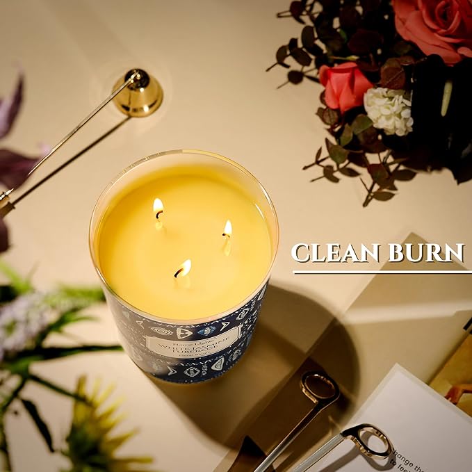 HomeLights Scented Candles | Large Jar 34 Oz Natural Soy Candle | 130 hrs Long-Lasting with 3 Wicks | Bohemian Natural for Home Decor | Gifts for Mom & Women, White Jasmine Tuberose
