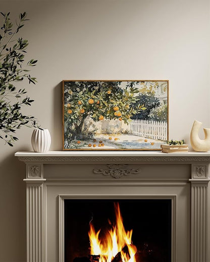 InSimSea Framed Canvas Wall Art Vintage Decor, Orange Trees Art Room Decor Aesthetic, Classic Rustic Farmhouse Wall Decoration for Bedroom Living Room Bathroom Gallery, 16x24inch