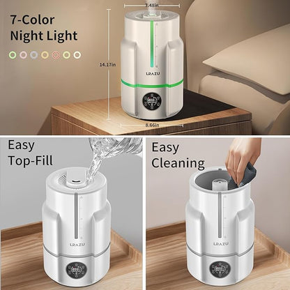 6L Humidifiers for Bedroom, 60H Runtime 26 dB Quiet Supersized Cool Mist Air Humidifiers for Large Room, Baby Nursery, Plant, Indoor, Night Light, Easy to Clean, Precise Humidity Control