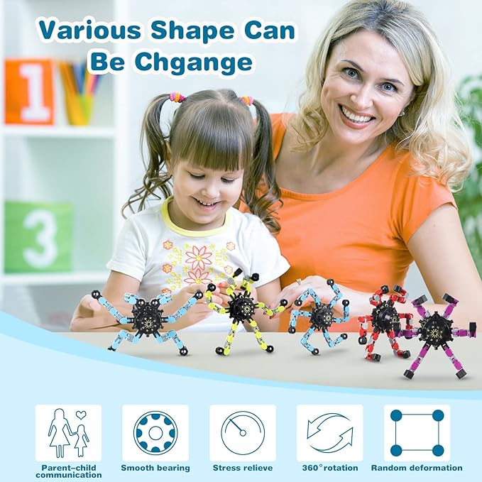 64 Pack Transformable Fidget Spinners Toys, Valentines Party Favors, Stress Relief Sensory Fidget Toys Deformable Chain DIY Robot Spinner Fingertip Gyro Birthday Valentines Day Gifts for Kid Adults