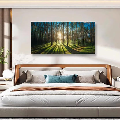 Sunrise Forest Pictures Canvas Wall Art for Living room Office Bedroom Wall Decor,Forest Wall Art Print Paintings Modern Green Nature Landscape Artwork Waterproof Ready to Hang-20x40inch