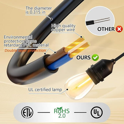 100FT LED Outdoor String Lights with 60+4 Waterproof Bulbs(𝟏.𝟓𝐅𝐓 𝐁𝐮𝐥𝐛𝐥𝐬 𝐒𝐩𝐚𝐜𝐢𝐧𝐠), Remote & Dimmer, Commercial Grade Patio Lights with 3 Mode Light & Timing, 100PC Ties