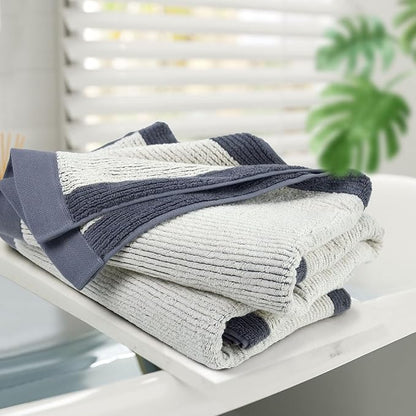 Cleanbear Bath Towels Set of 2, Silver-Gray, 520 GSM Luxury Shower Towels for Bathroom, Highly Absorbent 100% Cotton Terry Loops, 54 x 28 Inches with Individual Textured Lines