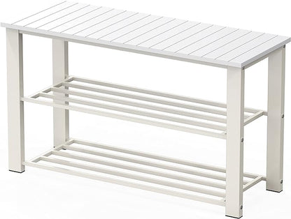 Simple Houseware Wood Top Shoe Storage Bench for Entryway, White