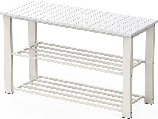 Simple Houseware Wood Top Shoe Storage Bench for Entryway, White