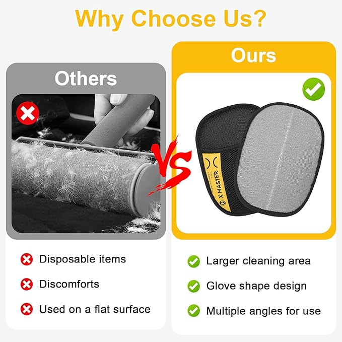 2pcs Pet Hair Removal Glove Original with Flea Comb, 3 in 1 Electrostatic Gloves Pet Hair Remover Glove Perfect for Fabric or Leather Surfaces Multifunctional Viorane Pet Hair Remover Mitt