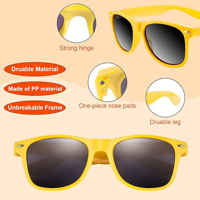 FEPITO 24 Pack Party Sunglasses Bulk for Birthday Party Favors Goody Bag Fillers for Beach Pool Party Toys for Adults, Yellow