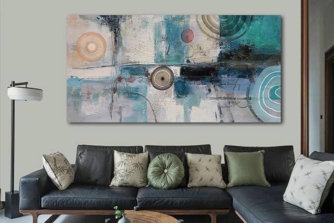 Acocifi Abstract Wall Art Turquoise Grey Teal Canvas Textured Painting Modern Geometric Picture, Large Vertical Artwork Framed for Living Room Bedroom Bathroom Hallway Office Home Decor 48x24