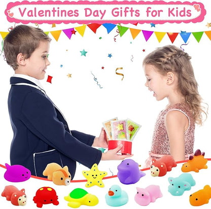 28 Packs Valentine Mochi Squishy Toys with Cards Animal Squishies for Kids Valentines Day Gift Exchange Boys and Girls Classroom Prizes Valentine Party Favors Supplies