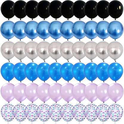 Black Blue and Purple Balloons, 12 Inch Metallic Blue Purple Black and Silver Confetti Balloons for Kids Boys Outer Space Astronaut Birthday Baby Shower Video Game Party Decorations