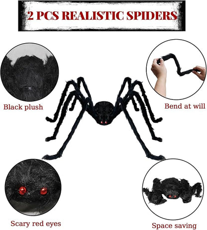 ZMCINER Halloween Spiders Large Outdoor Big Spider Decorations Realistic Scary Hairy Halloween Decor (2 Pack 59 Inch)