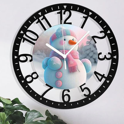 Wall Clock 10 Inch Silent Non-Ticking Modern Clocks Battery Operated - Analog Small Classic for Office, Home, Living Room,Bathroom, Kitchen, Bedroom, School,Snowman Clock
