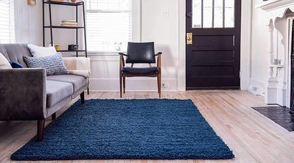 Unique Loom Solid Shag Collection Area Rug (10' x 13' Rectangle, Sapphire Blue/ Navy Blue)