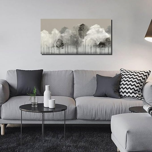 Prepeyssee Black and White Tree Wall Art for Living Room Large Landscape Modern Artwork Gray Forest Picture for Bedroom Home Office Ready to Hang 20x40 Inch