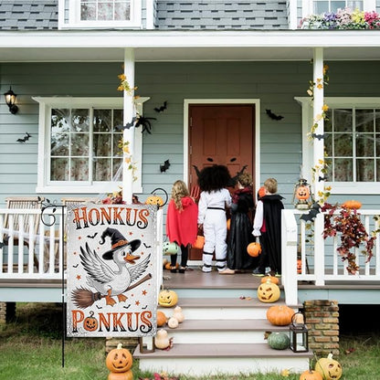 Fokongna Witch Goose Halloween Garden Flag, Interesting Happy Halloween Decor, 12x18 Inch Burlap Vertical Double Sided Flags, for Home Yard Outside Decorations