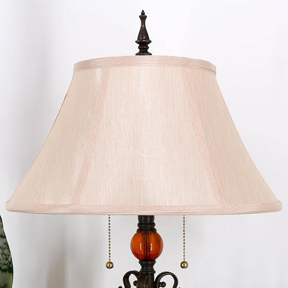 Farmhouse Mid-Century White Fabric Floor Lamp with Metal Leaf Resin Base 70 Inch Height Decor for Office Bedroom Living Room