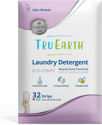 Tru Earth Platinum - Heavy Duty Laundry Detergent Sheets - Up to 64 Loads (32 Count), Lilac Breeze Scent - Ultra-Concentrated Formula - Eco-Friendly Laundry Sheets