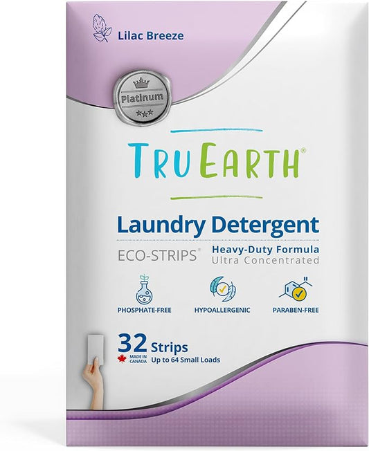 Tru Earth Platinum - Heavy Duty Laundry Detergent Sheets - Up to 64 Loads (32 Count), Lilac Breeze Scent - Ultra-Concentrated Formula - Eco-Friendly Laundry Sheets
