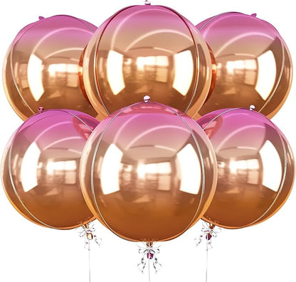 6Pcs Gradient Orange Round Foil Balloons, 22" Large Helium Ball Balloon, Metallic Orange Mylar Balloon for Birthday Graduation Wedding Halloween Disco Prom Tropical Party Decorations
