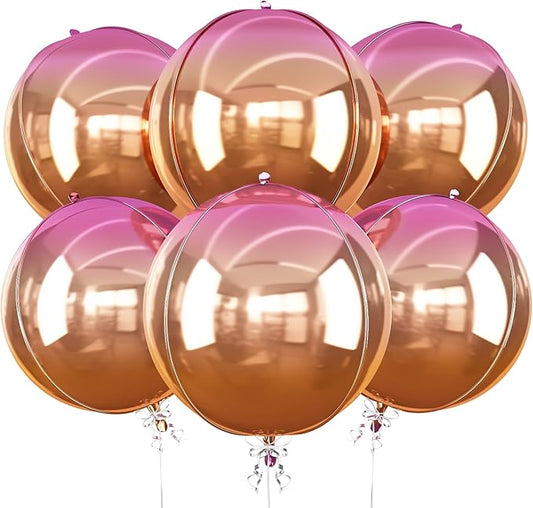 6Pcs Gradient Orange Round Foil Balloons, 22" Large Helium Ball Balloon, Metallic Orange Mylar Balloon for Birthday Graduation Wedding Halloween Disco Prom Tropical Party Decorations