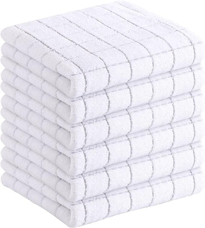 Homaxy 100% Cotton Terry Kitchen Towels(White, 13 x 28 inches), Checkered Designed, Soft and Super Absorbent Dish Towels, 6 Pack