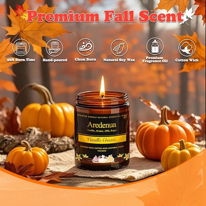 Vanilla Cream Odor Eliminating Candles – Home Deodorizing Soy Candles for Removing Pet, Kitchen & Bathroom Odors, Fresh Air Scented Candle with Clean Vanilla Aroma, Long-Lasting Odor Remove Candle