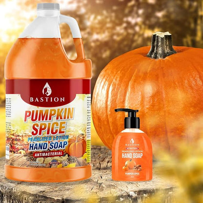 Bastion Antibacterial Hand Soap - Pumpkin Spice Moisturizing Pearlized Liquid Hand Wash - 1 Gallon (128 oz.) Bulk Refill Jug. Pumpkin Spice Scented. Non-toxic. Made in the USA.